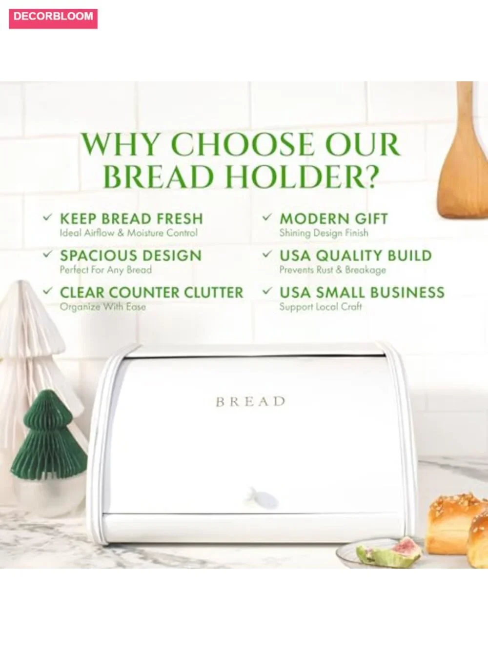 Bread Box for Kitchen Countertop Airtight Stainless Steel Storage